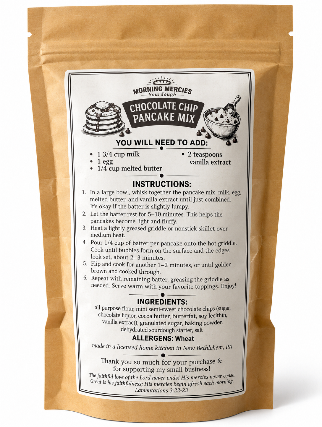 Chocolate Chip Pancake Mix (with dehydrated sourdough starter)