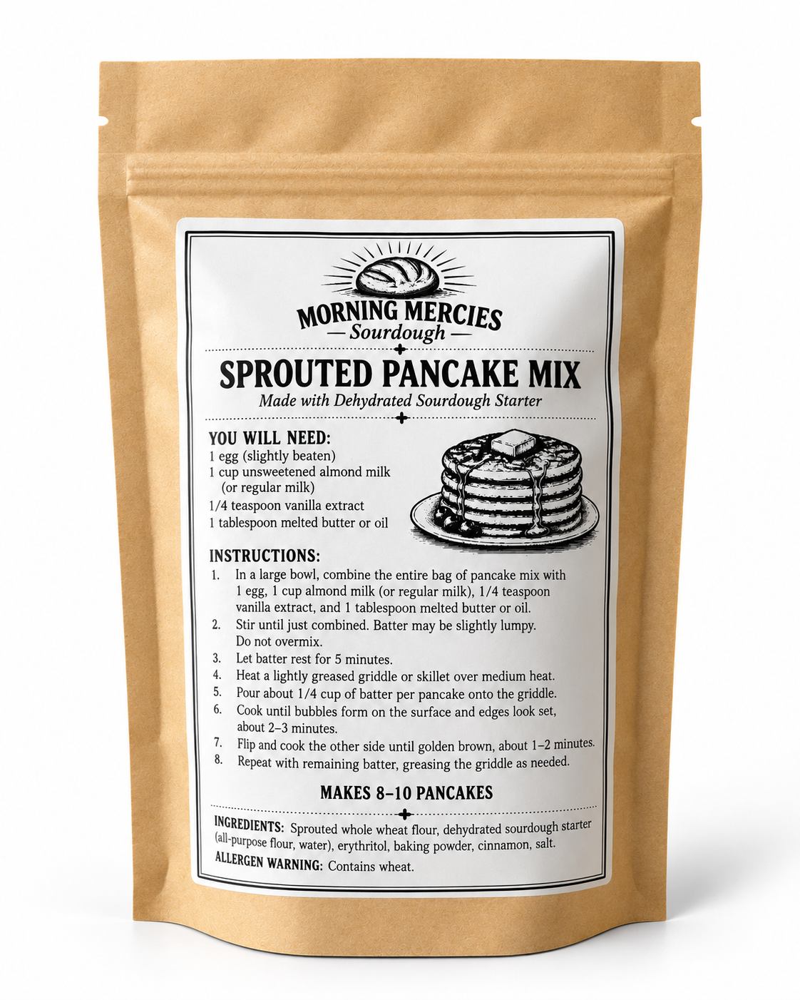 Sprouted Flour Pancake Mix (sugar-free and made with dehydrated sourdough starter)