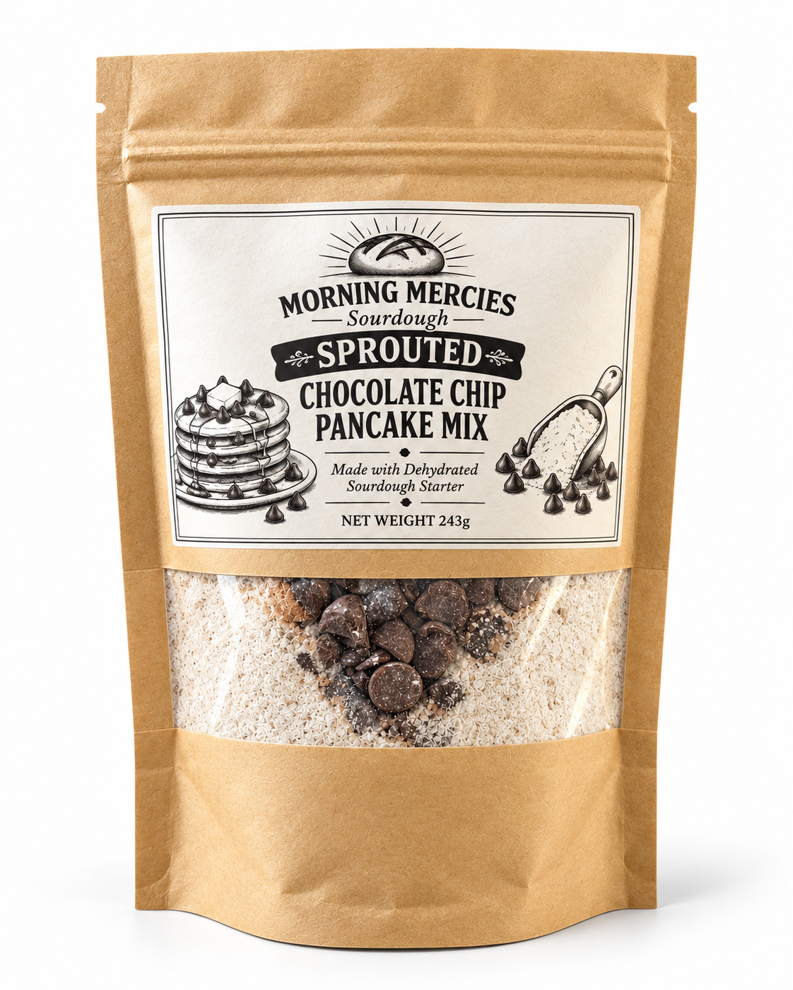 Sprouted Flour Chocolate Chip Pancake Mix (sugar-free)